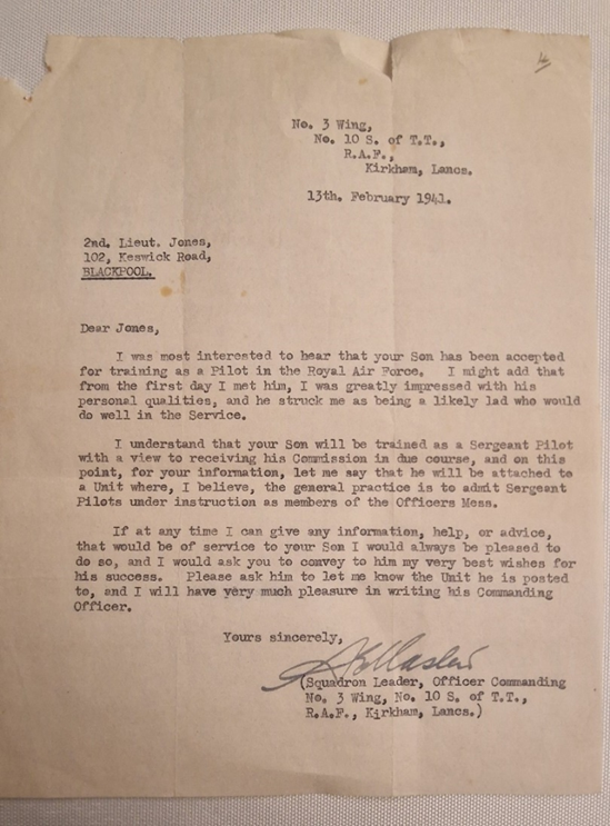 Pilot training acceptance letter